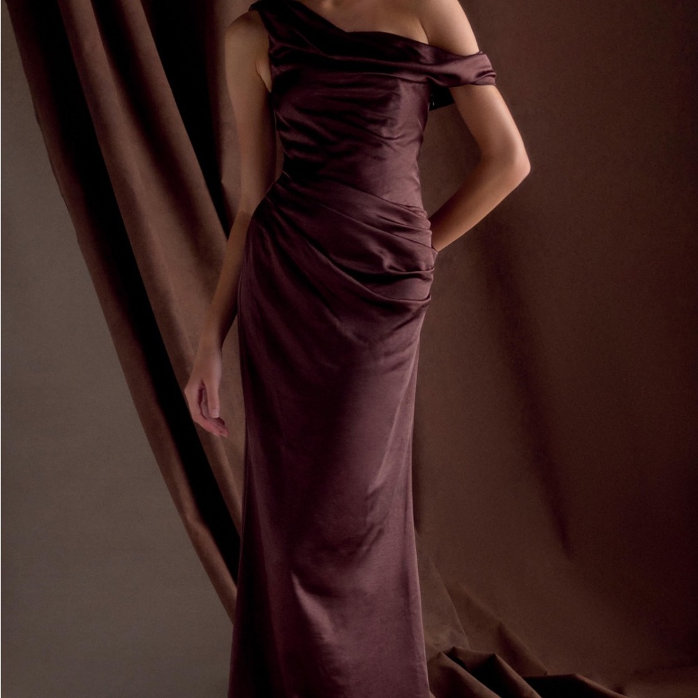 Meshki One Shoulder Chocolate Dress